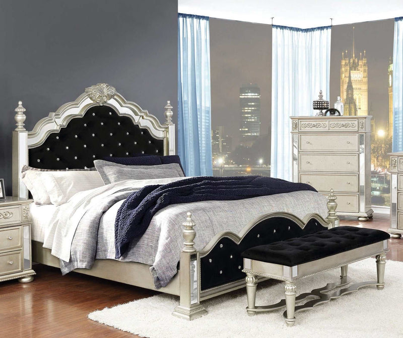 Heidi - Metallic Platinum & Black - Eastern King Poster Bed - Ornate Home