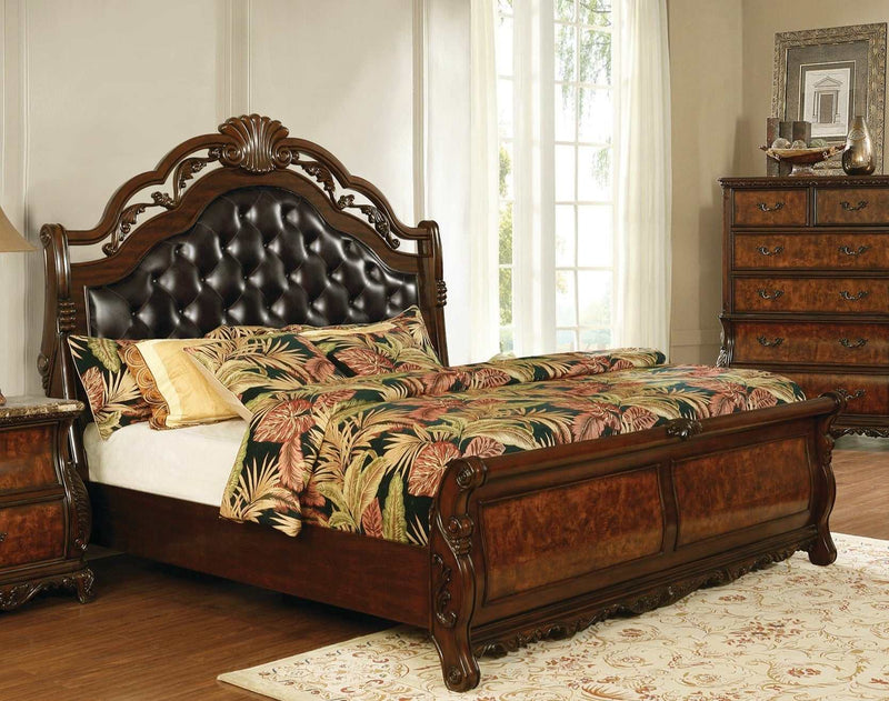 Exeter - Dark Burl & Dark Brown - California King Sleigh Bed - Ornate Home