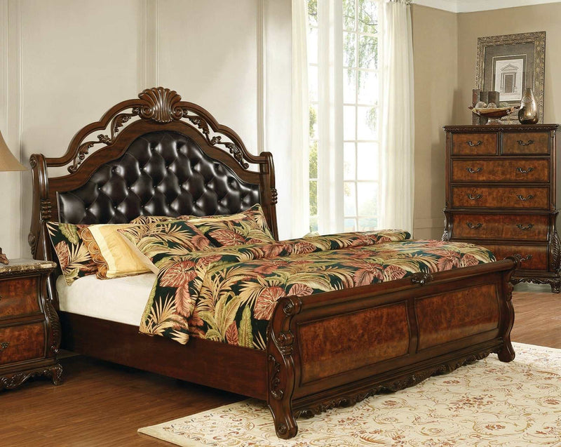 Exeter - Dark Burl & Dark Brown - Eastern King Sleigh Bed - Ornate Home