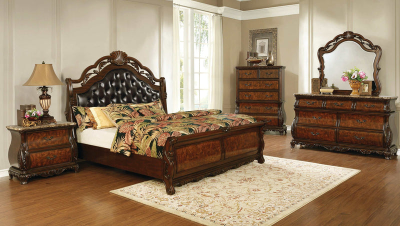 Exeter - Dark Burl & Dark Brown - Eastern King Sleigh Bed - Ornate Home