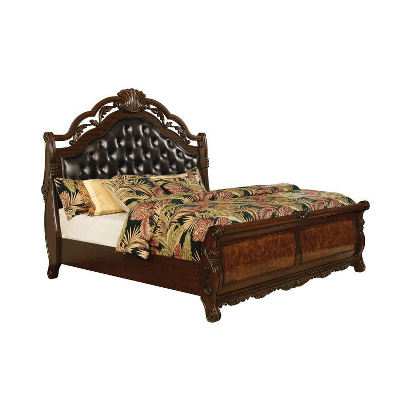 Exeter - Dark Burl & Dark Brown - Eastern King Sleigh Bed - Ornate Home