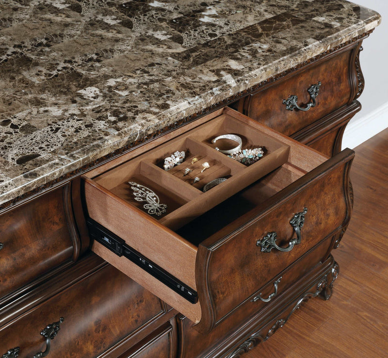 Exeter - Dark Burl - Dresser w/ Marble Top - Ornate Home