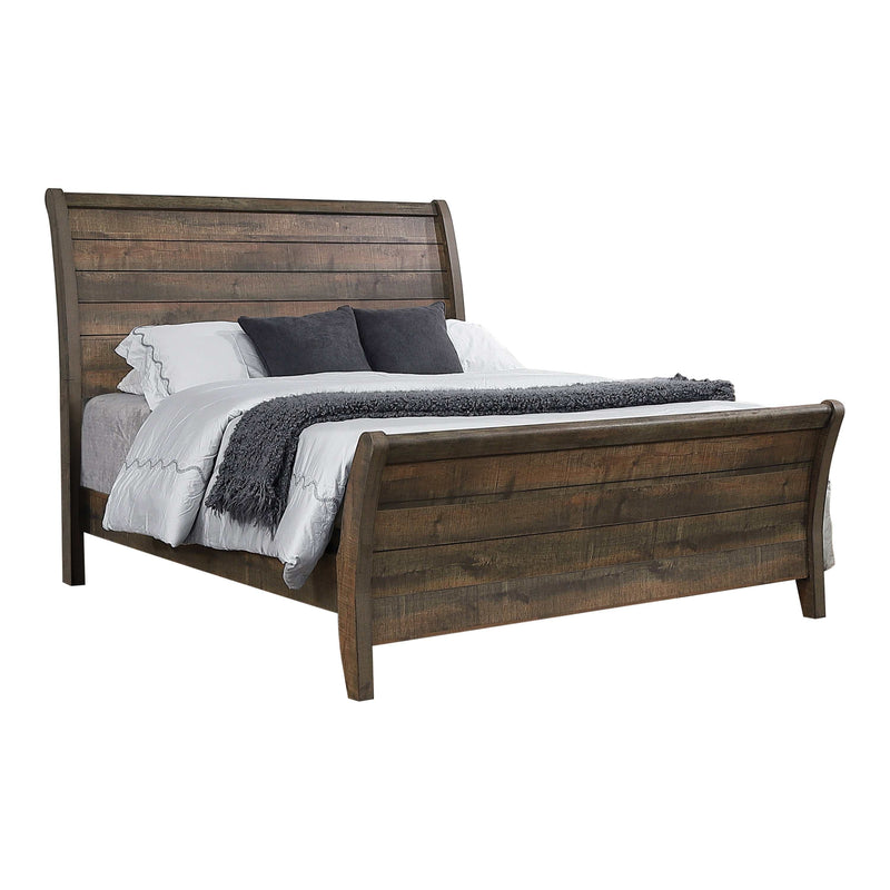 Frederick - Weathered Oak - Eastern King Sleigh Panel Bed - Ornate Home