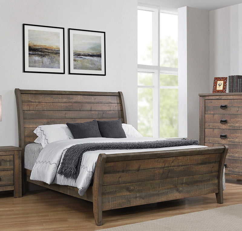 Frederick - Weathered Oak - Eastern King Sleigh Panel Bed - Ornate Home