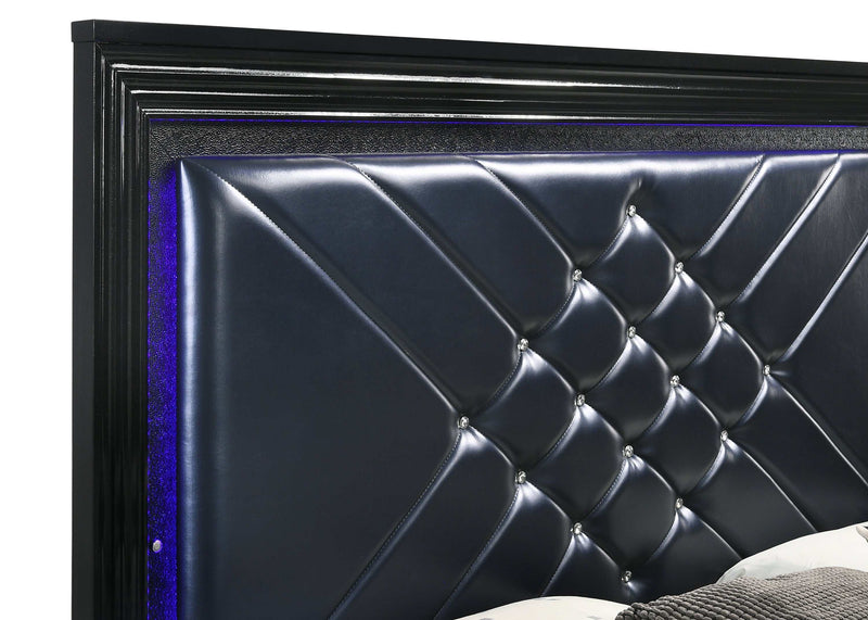 Penelope - Black & Midnight Star - Eastern King Bed w/ LED Lighting - Ornate Home