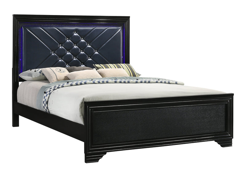 Penelope - Black & Midnight Star - Eastern King Bed w/ LED Lighting - Ornate Home