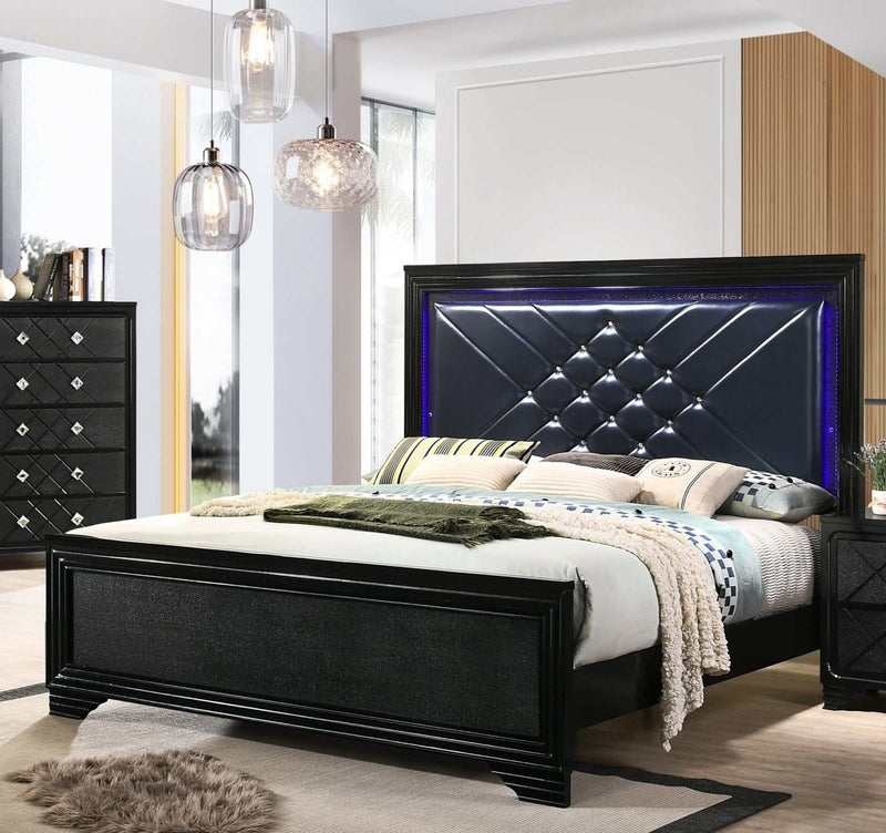 Penelope - Black And Midnight Star - Queen Bed w/ LED Lighting - Ornate Home