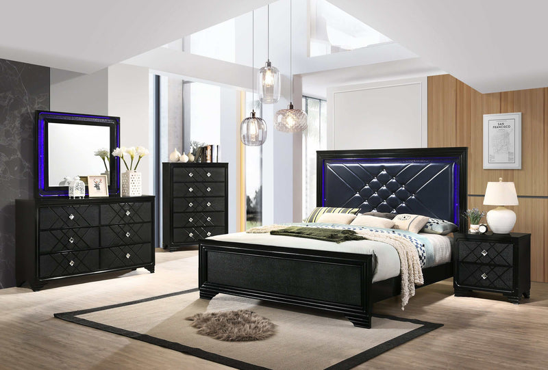 Penelope - Black And Midnight Star - Queen Bed w/ LED Lighting - Ornate Home