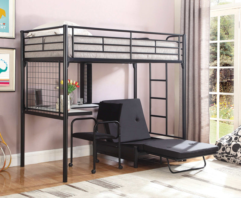 Jenner - Black - Twin Futon Workstation Loft Bed - Ornate Home