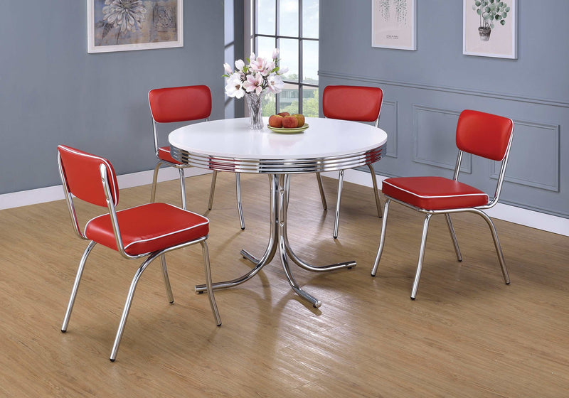 Retro - White & Chrome - Round Dining Table - Ornate Home