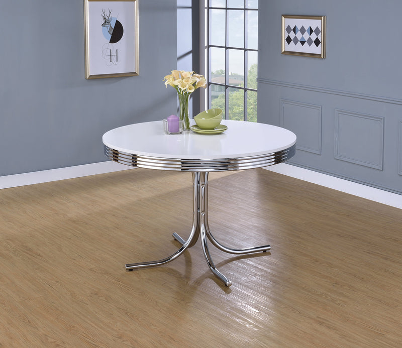 Retro - White & Chrome - Round Dining Table - Ornate Home