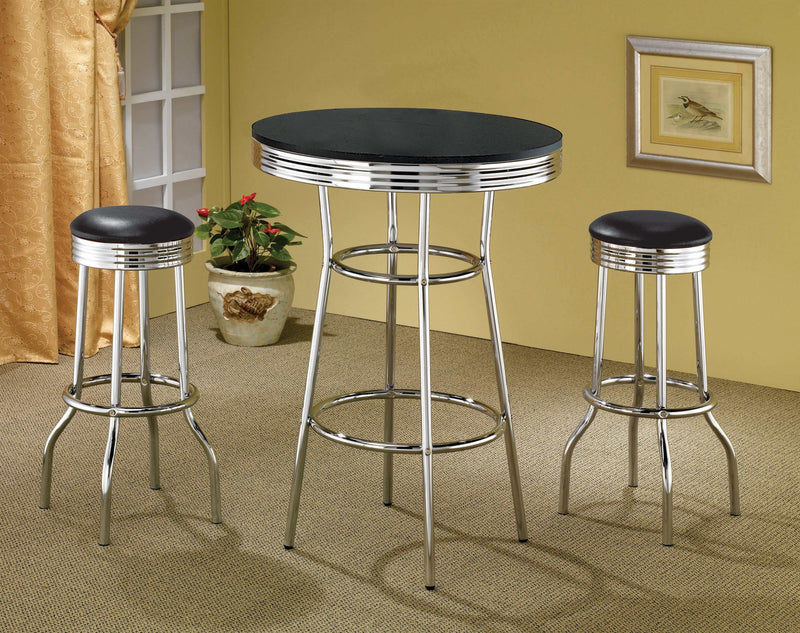 Cleveland - Black & Chrome - Round Bar Table - Ornate Home