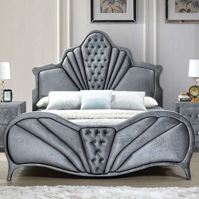 Dante - Gray Velvet - Eastern King Bed - Ornate Home