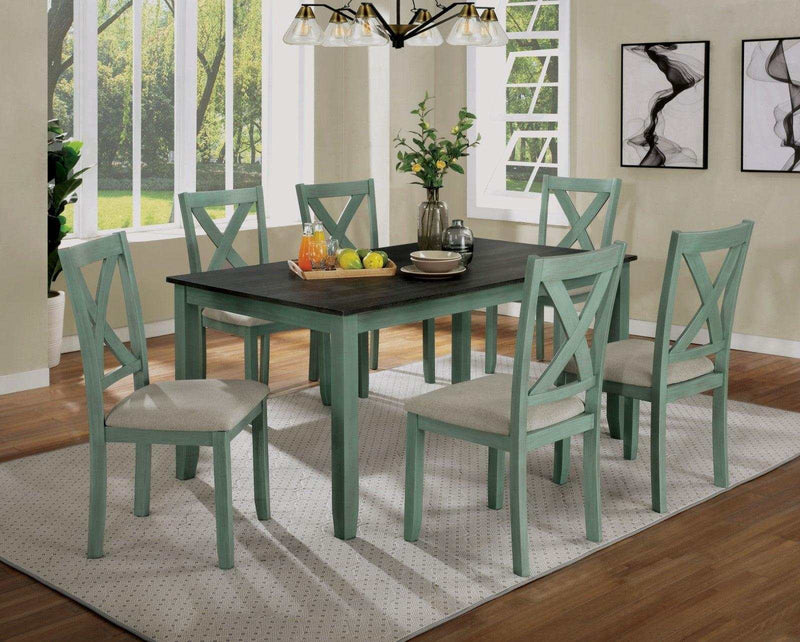 Anya - Teal & Gray - 7pc Dining Room Set - Ornate Home