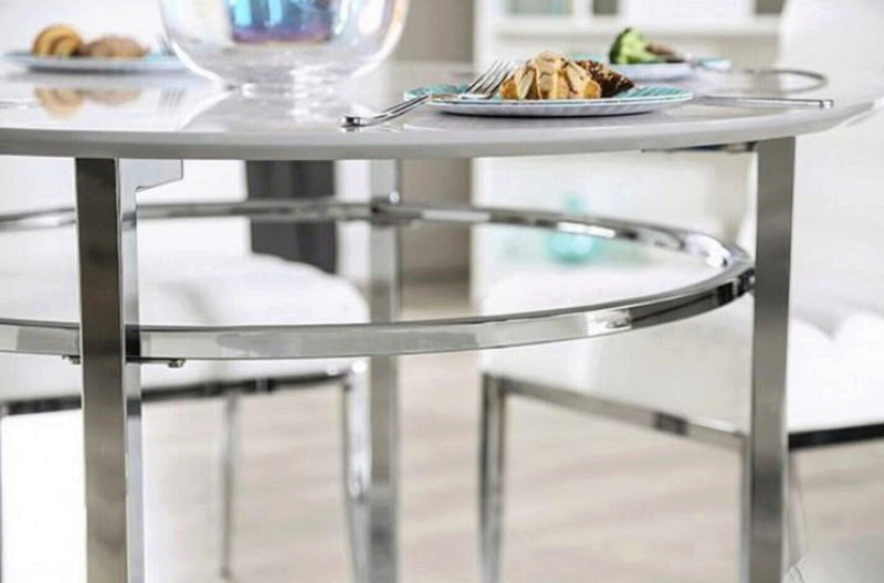 Serena White & Chrome Round Dining Table