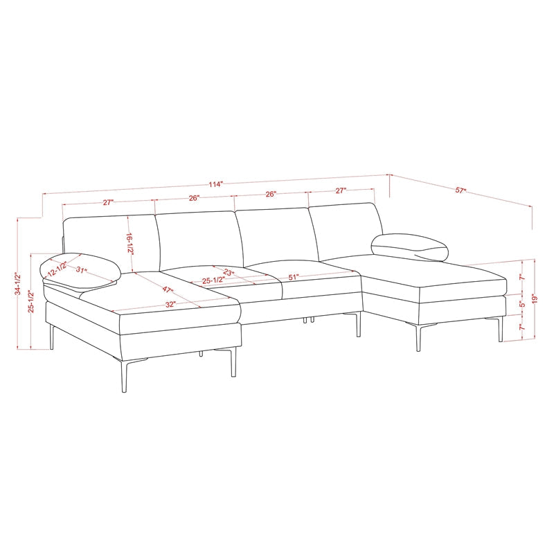 Azariah U Shape 3pc Sectional Sofa