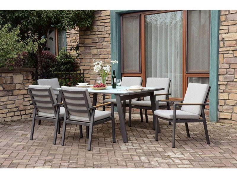 Alycia Beige & Gray Patio Arm Chairs (Set of 6)