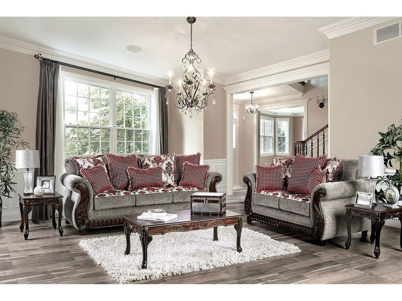 Whitland Light Gray & Red Sofa & Loveseat Set