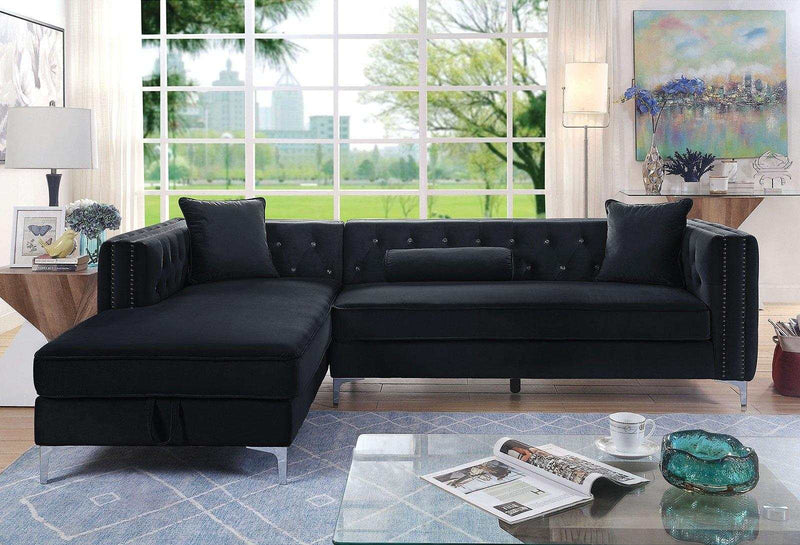 Amie - Black -  L Shape Sectional Sofa w/ Storage Chaise - Ornate Home