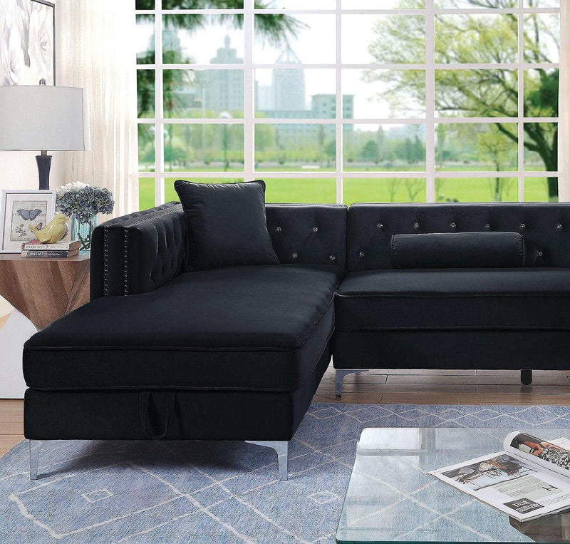 Amie - Black -  L Shape Sectional Sofa w/ Storage Chaise - Ornate Home