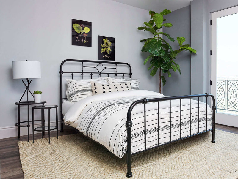 Packlan - Matte Black - Queen Metal Panel Bed - Ornate Home