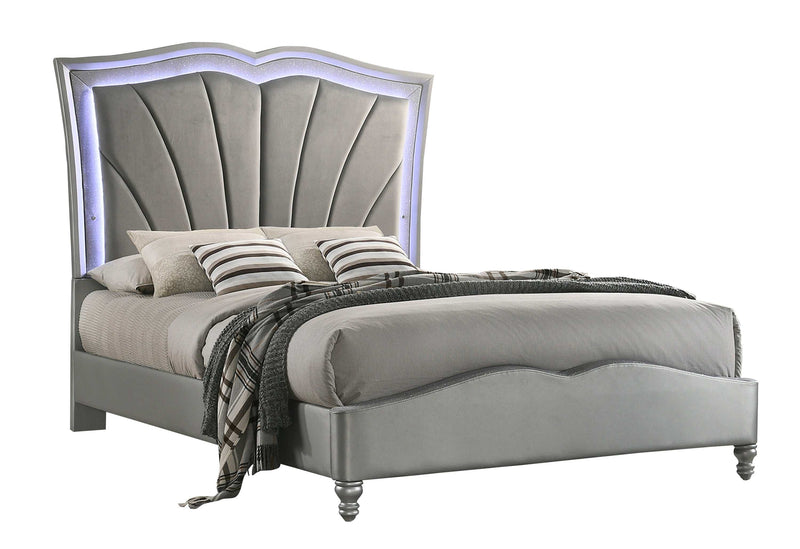 Bowfield - Grey - Eastern King Bed w/ LED Lighting - Ornate Home