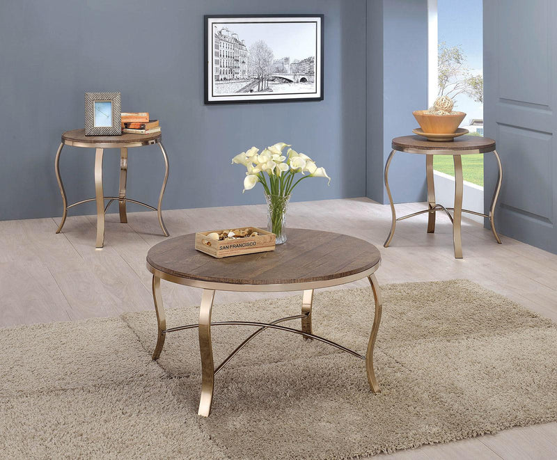 Wicklow Gold & Rustic Oak 3pc Coffee Table set