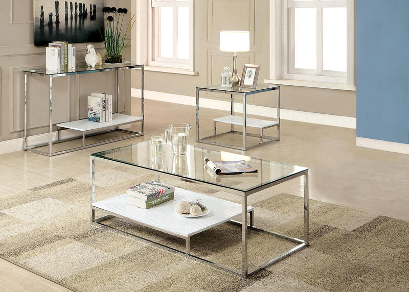 Vendi White & Chrome Sofa Table