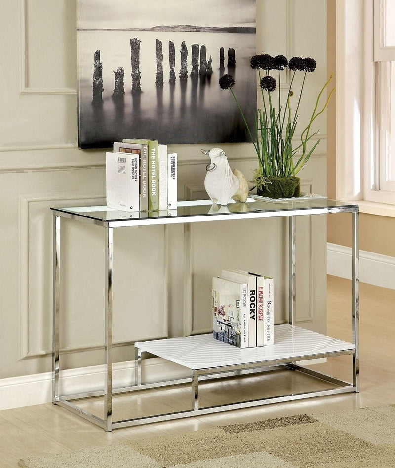 Vendi White & Chrome Sofa Table