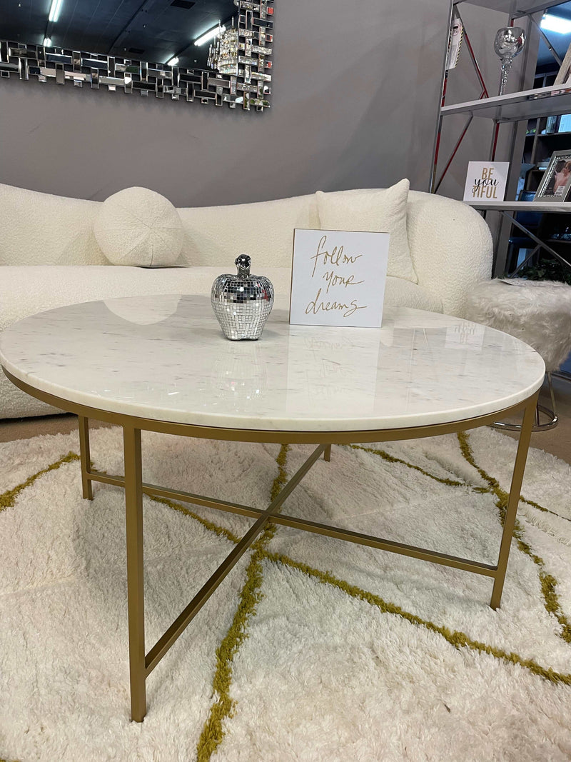 Kendorn - White & Gold - Round Coffee Table - Ornate Home