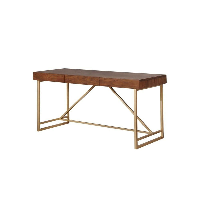 Halstein Light Walnut & Gold Desk