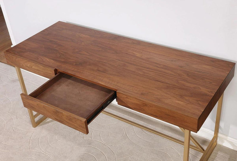 Halstein Light Walnut & Gold Desk