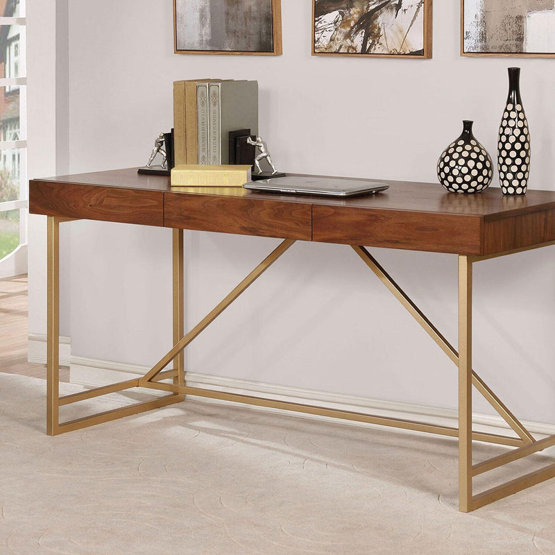 Halstein Light Walnut & Gold Desk