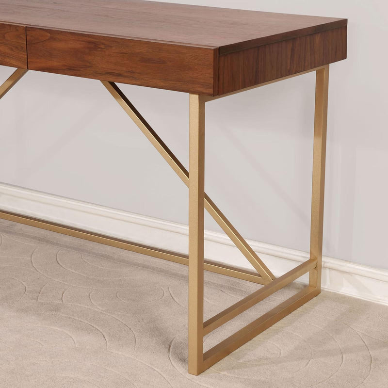 Halstein Light Walnut & Gold Desk