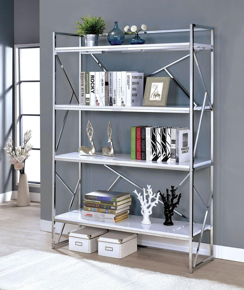 Gustav - White & Chrome -  Bookcase - Ornate Home