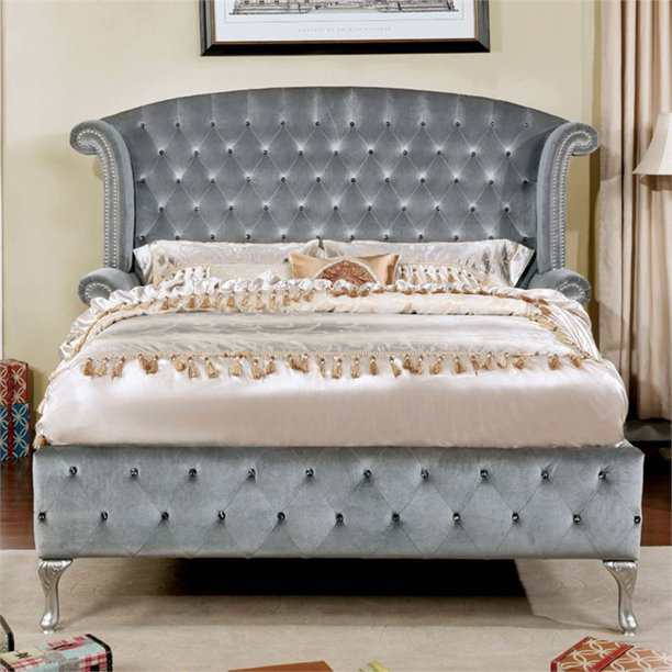 Rebekah - Gray Velvet - Upholstered Bed - Ornate Home