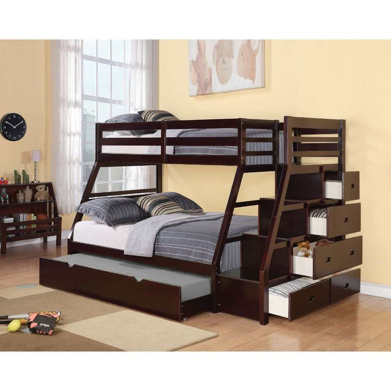 Jason - Espresso - Twin over Full Bunk Bed w/Storage Ladder & Trundle - Ornate Home