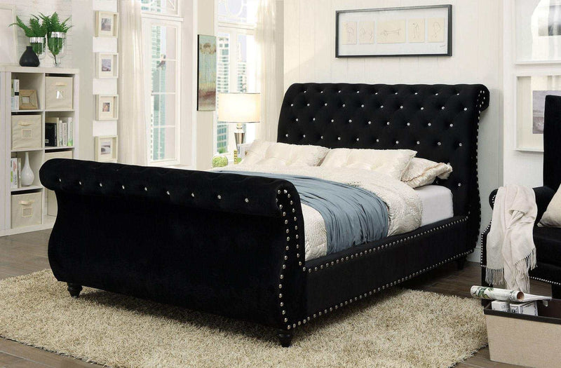 Noella - Black - Cal King Sleigh Platform Bed - Ornate Home