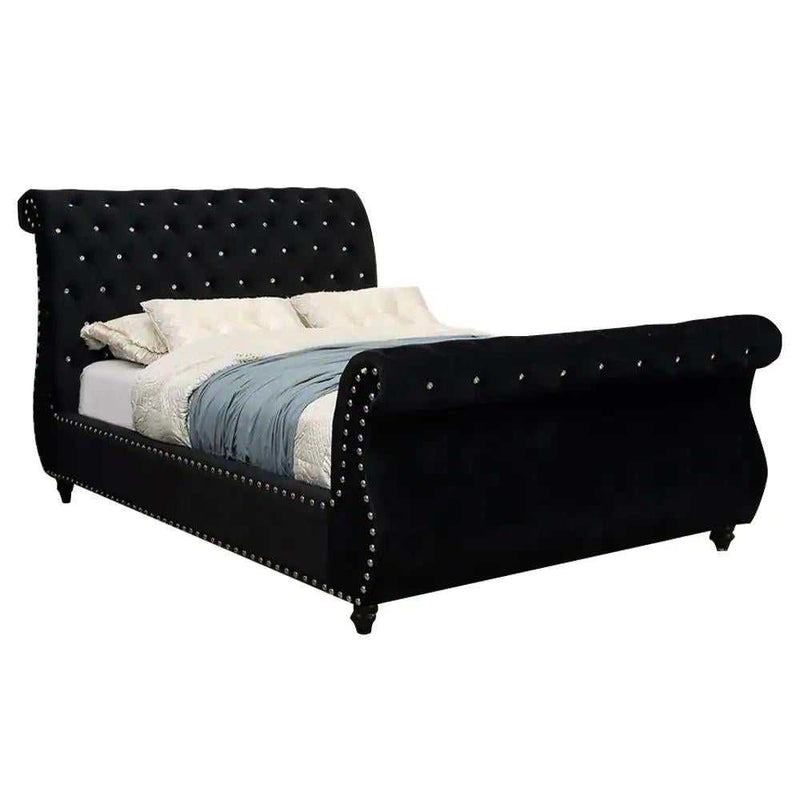 Noella - Black - Cal King Sleigh Platform Bed - Ornate Home