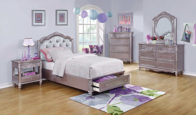 Caroline - Metallic Lilac - 4pc Twin Storage Bedroom Set - Ornate Home