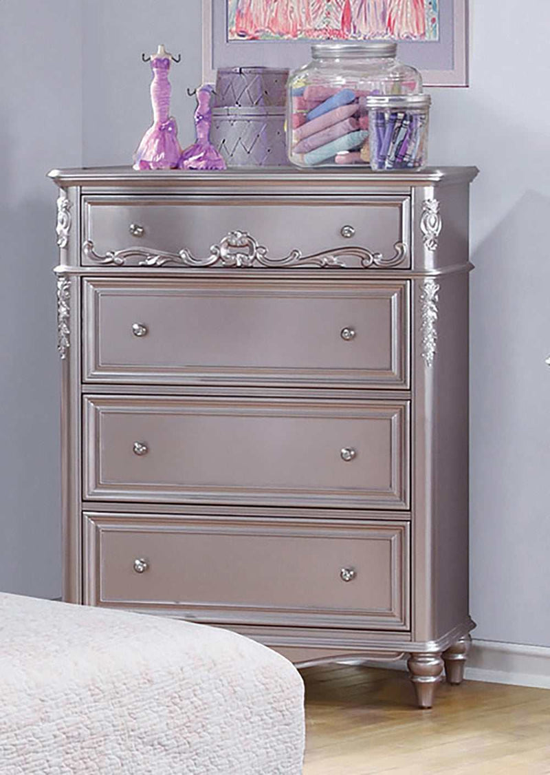 Caroline - Metallic Lilac - 5pc Twin Storage Bedroom Set - Ornate Home