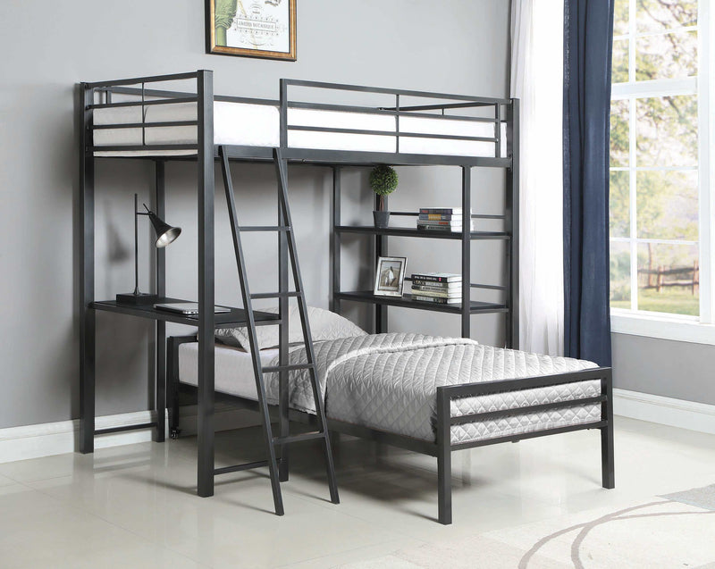 Hadley - Gunmetal - Twin Workstation Loft Bed - Ornate Home