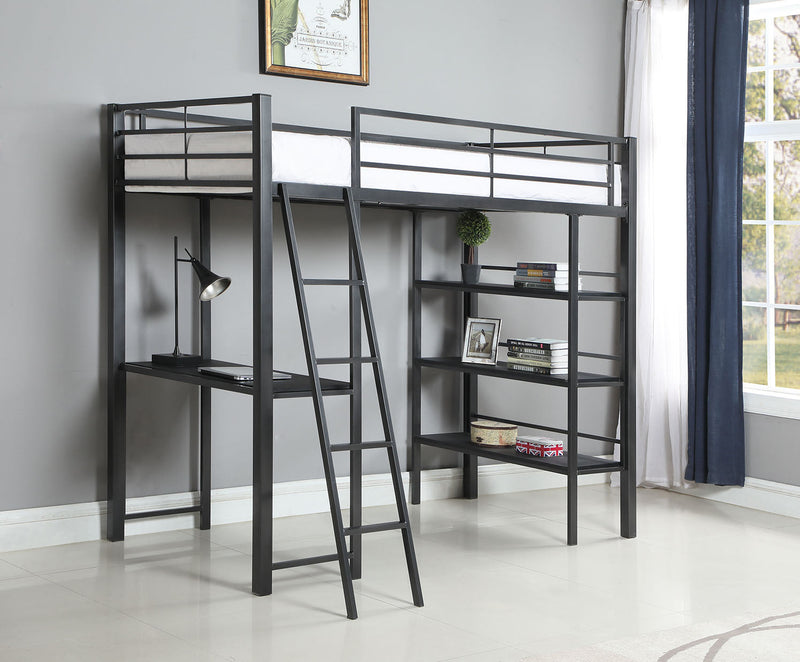 Hadley - Gunmetal - Twin Workstation Loft Bed - Ornate Home