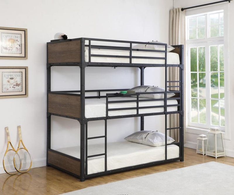 Nickerson Matte Black Twin Triple Bunk Bed