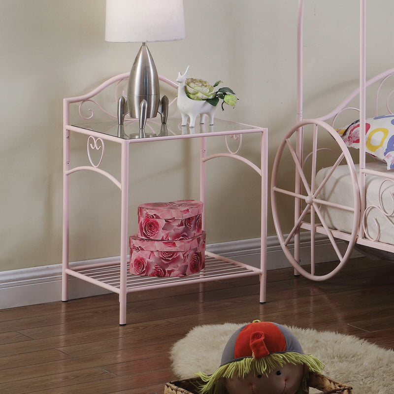 Massi - Powder Pink - Nightstand w/ Glass Top - Ornate Home