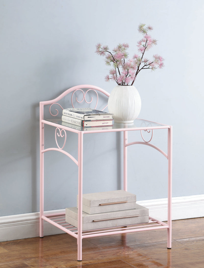 Massi - Powder Pink - Nightstand w/ Glass Top - Ornate Home