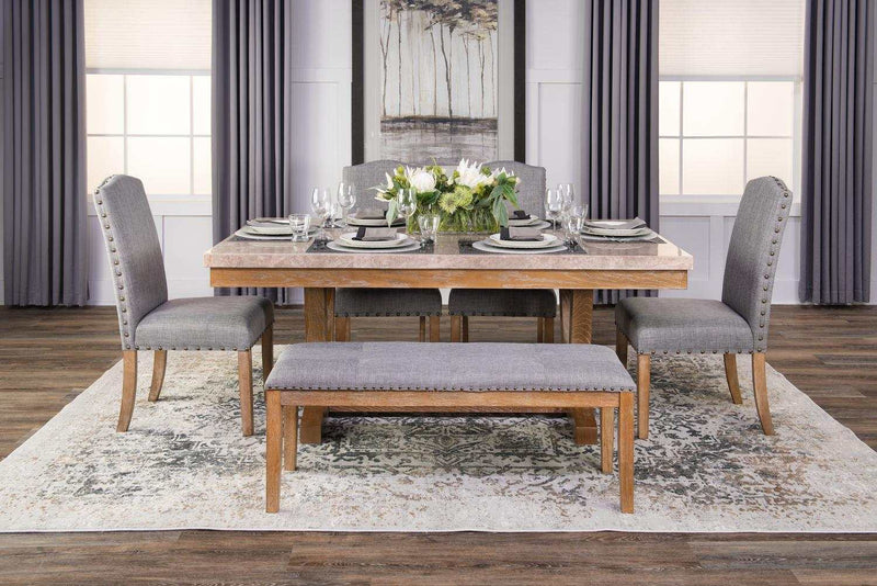 Vesper - Brown & Gray - Marble Top Rectangular Dining Set - Ornate Home