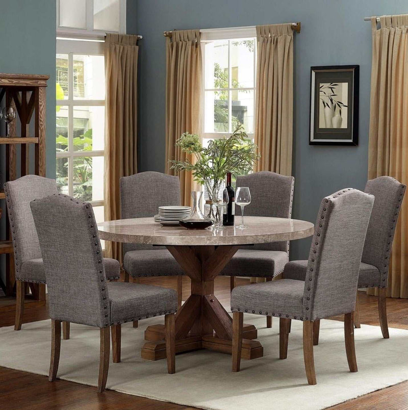 Vesper - Brown & Gray - Marble Round Dining Set - Ornate Home