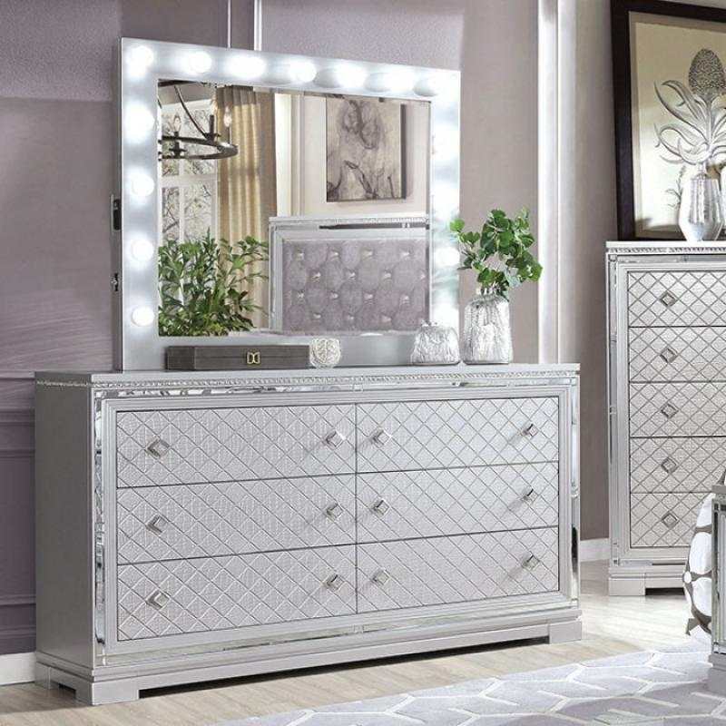 Belleterre - Gray/Silver & Mirrored - 5pc Queen Panel Bedroom Set - Ornate Home