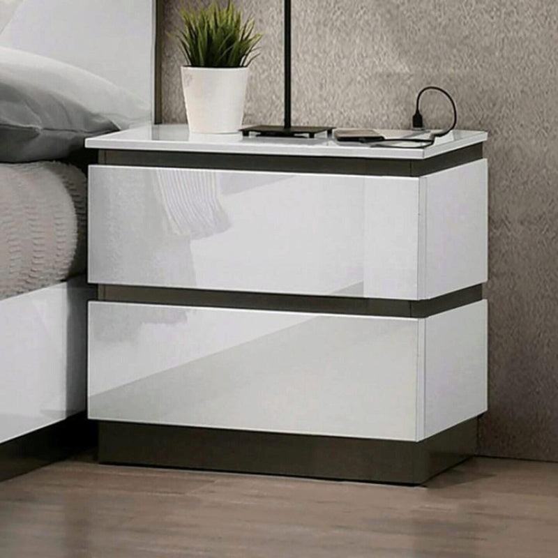 Birsfelden White & Metallic Gray Nightstand